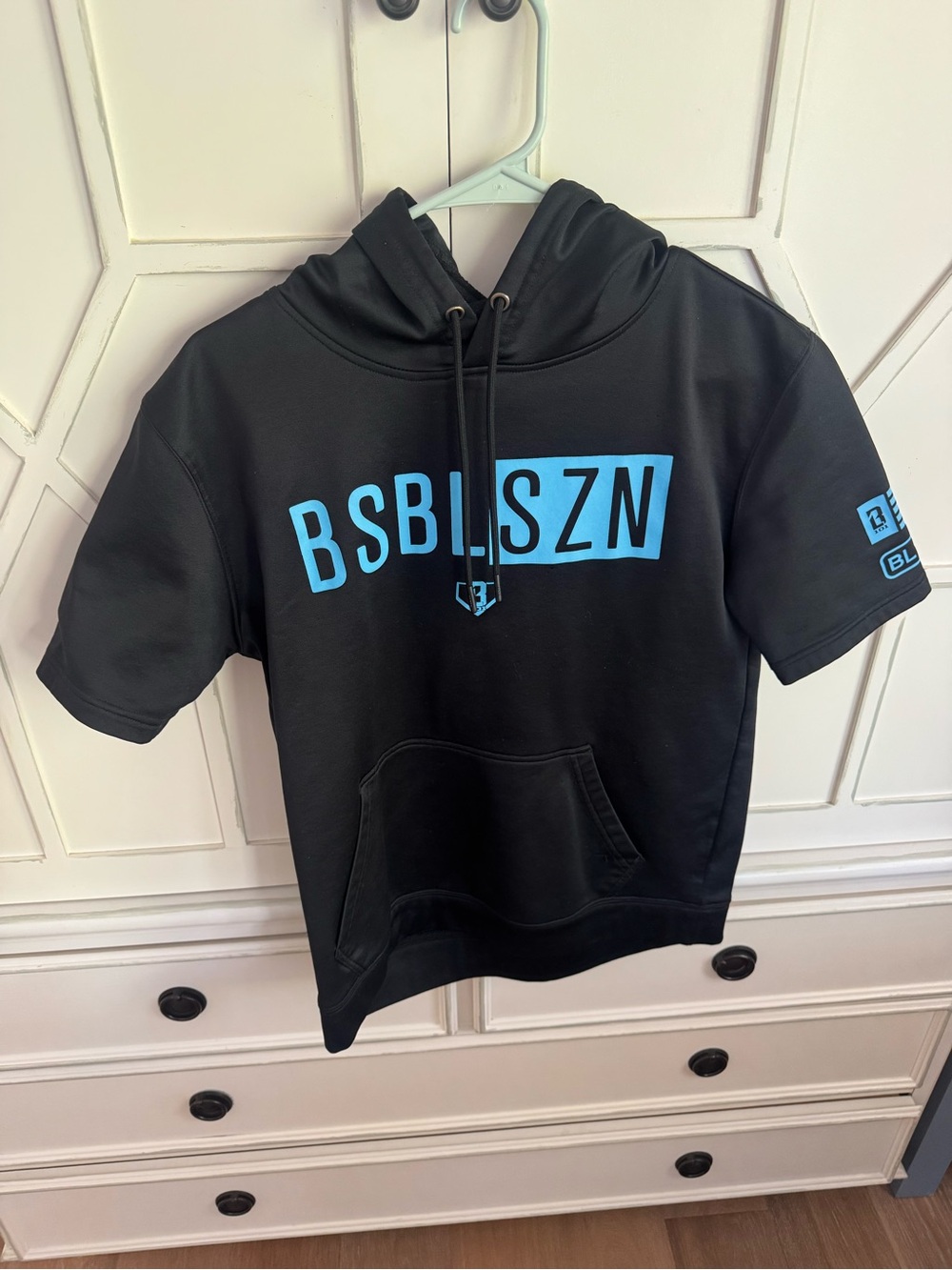 BSBL SZN Men's Black Short-Sleeve Hoodie with Blue Logo
